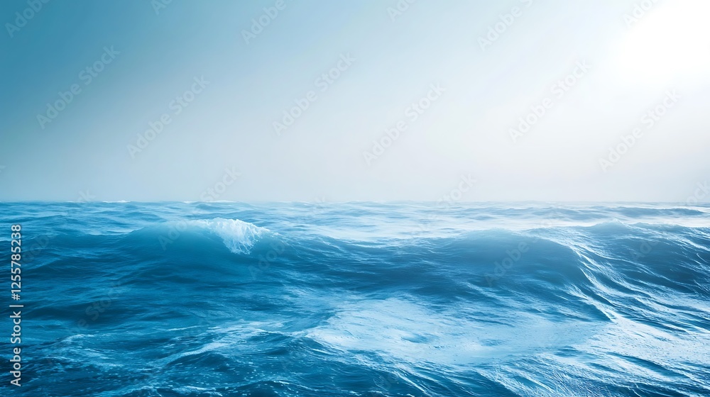 Deep blue ocean waves under a hazy sky Deep blue ocean waves under a hazy sky