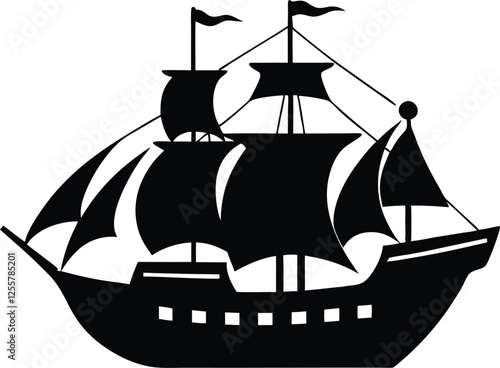 pirate ship black  silhouette,pirate ship  flat vector illustration