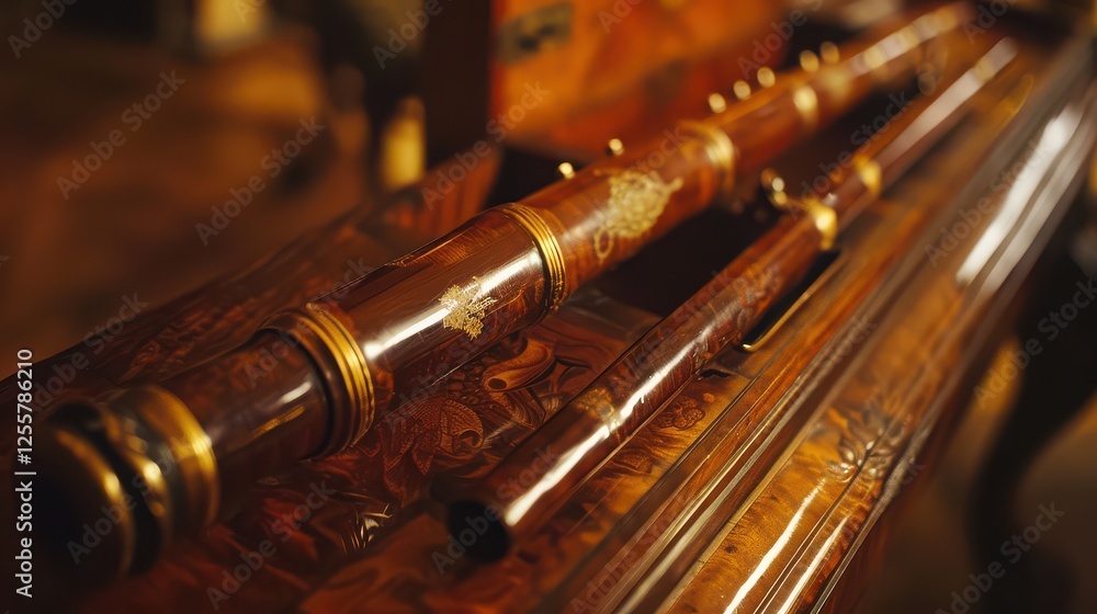 Naklejka premium A beautifully restored 18th-century recorder, with fine woodwork and a glossy finish. 