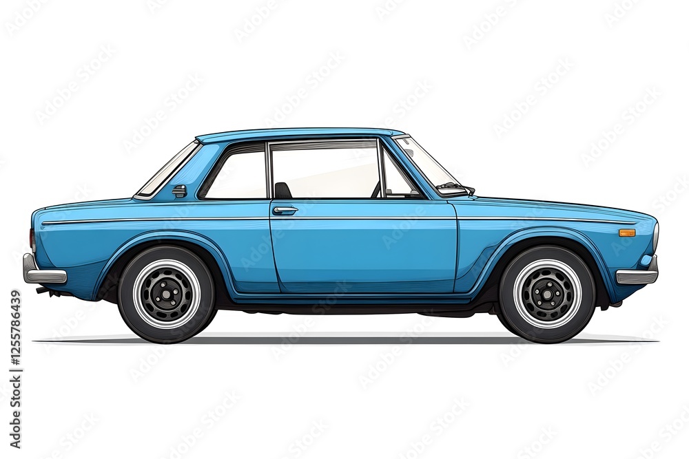 Side View of a Classic Blue Car Illustration Side View of a Classic Blue Car Illustration