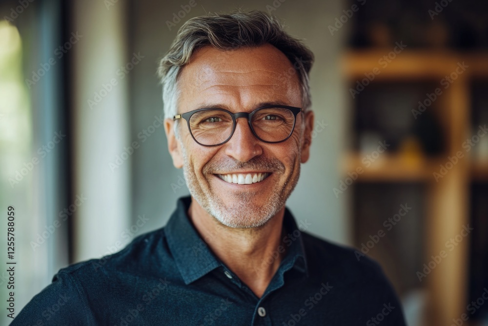 Fototapeta premium A person wearing glasses and smiling directly at the camera