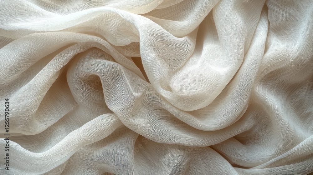 Elegant Draped Beige Sheer Fabric Soft Texture Lightweight Chiffon Smooth Silk Like Material Elegant Draped Beige Sheer Fabric Soft Texture Lightweight Chiffon Smooth Silk Like Material
