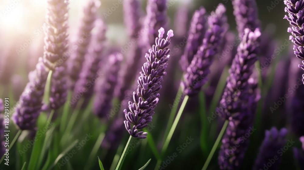Fototapeta premium A close-up view of vibrant lavender blooms, capturing the essence of nature’s beauty, tranquility, and the soothing aroma that invokes emotions of peace and relaxation.