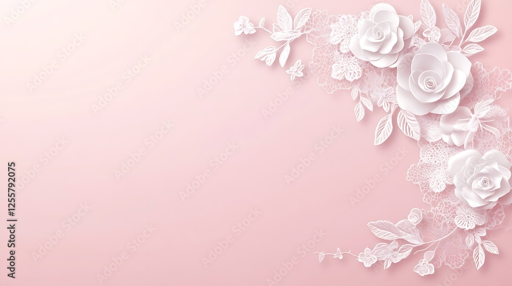 Elegant White Paper Flowers on Pink Background Elegant White Paper Flowers on Pink Background