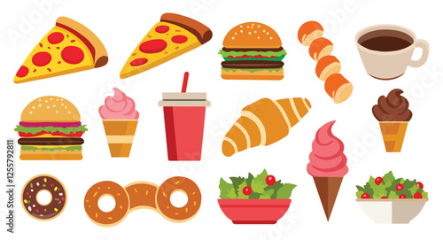Food flat Illustration Icons set, Food Vector Art Illustration Clipart. set of food Illustration bundle	
