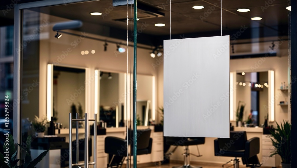 Hair Salon Entrance with Glass Door Mockup and Bright Interior Hair Salon Entrance with Glass Door Mockup and Bright Interior