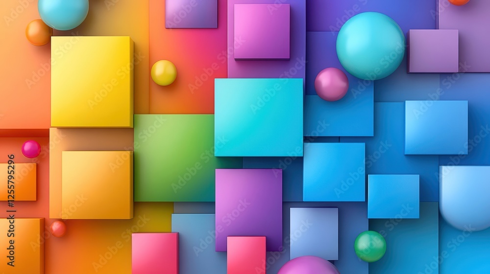 Colorful geometric shapes and spheres on a vibrant abstract background. Colorful geometric shapes and spheres on a vibrant abstract background.