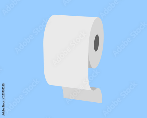 Clean, minimalist illustration of a toilet paper roll against a light blue background.  Perfect for hygiene, cleanliness, or bathroomrelated designs.