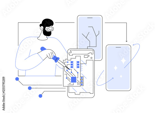 Smartphone repair isolated cartoon vector illustrations.