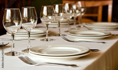 Wallpaper Mural Elegant table setting with empty plates, glasses, and cutlery in a restaurant, ready for a meal Torontodigital.ca