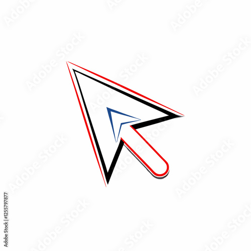 Modern cursor with 3D outline effect. White shape with black, red, and blue borders. Clean design with text space. Concept: tech company, digital agency, web services