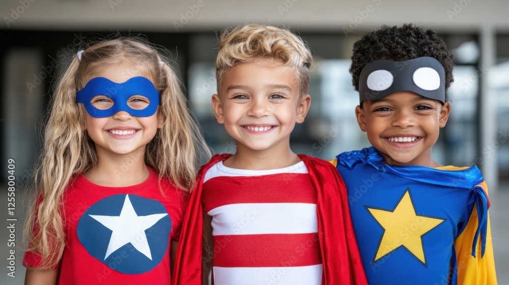 Fototapeta premium Happy Kids Superhero Costumes, Friendship