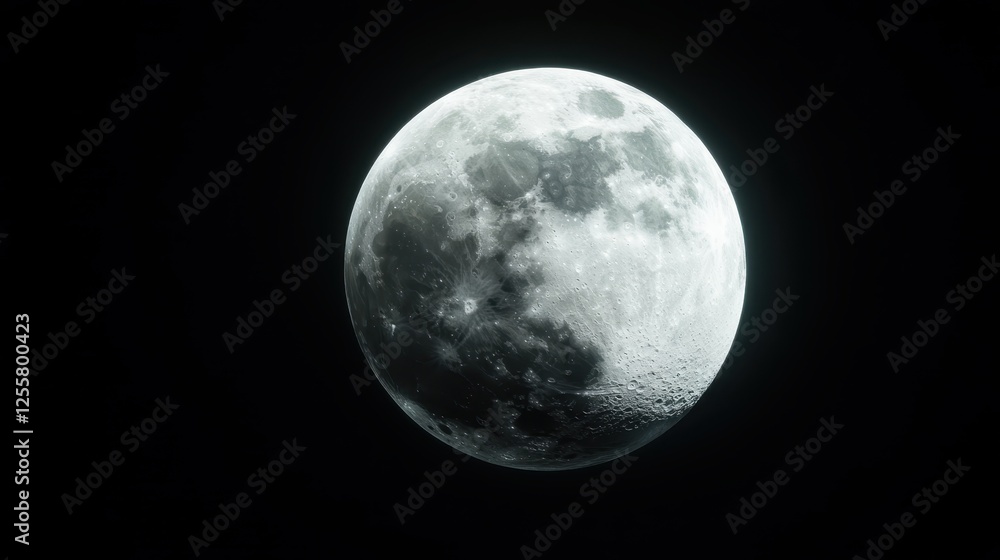 Obraz premium A stunning full moon glows brightly against the dark night sky, showcasing its craters and surface texture, captivating the viewer with its serene beauty.