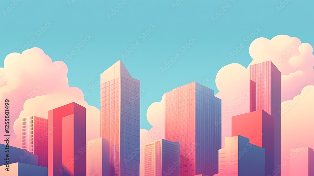 Pastel Cityscape Under a Soft Pink Sky Pastel Cityscape Under a Soft Pink Sky