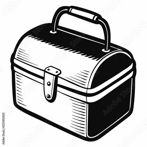Vintage Style Black and White Illustration of Metal Lunchbox