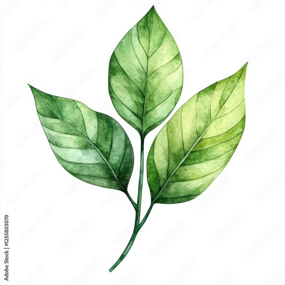 Fototapeta premium Green leaves illustration on a white isolated background showcasing natural beauty.