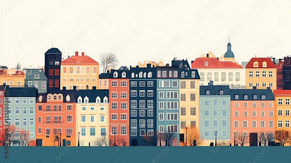 Colorful European Cityscape Building Row Architecture