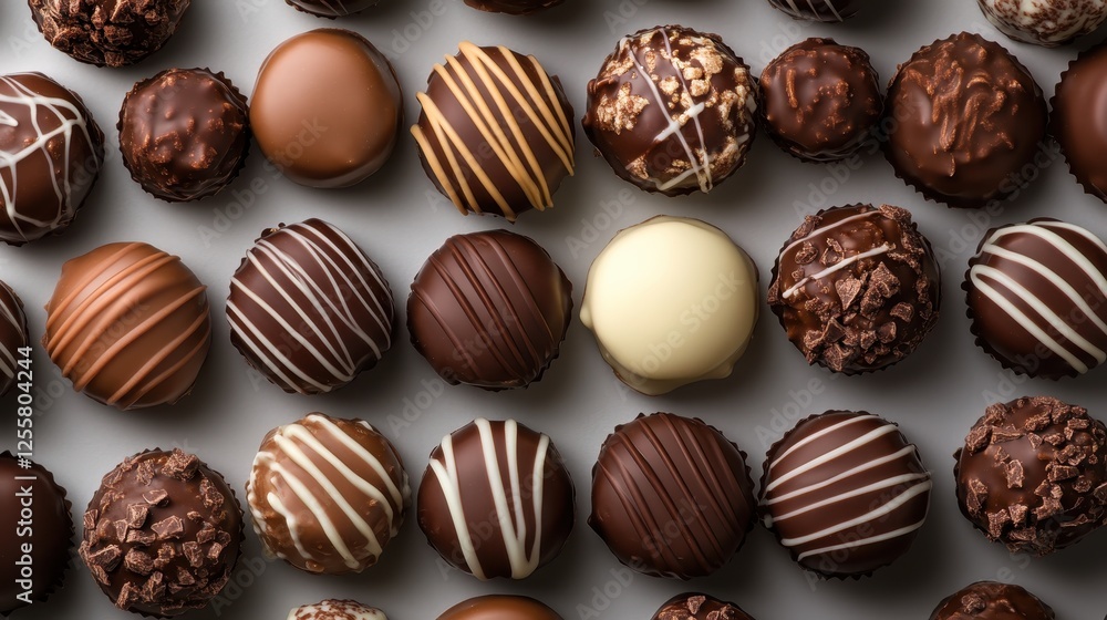 An exquisite arrangement of rich chocolate truffles, showcasing a variety of textures and decorations, perfect for any special occasion or gourmet indulgence. An exquisite arrangement of rich chocolate truffles, showcasing a variety of textures and decorations, perfect for any special occasion or gourmet indulgence.
