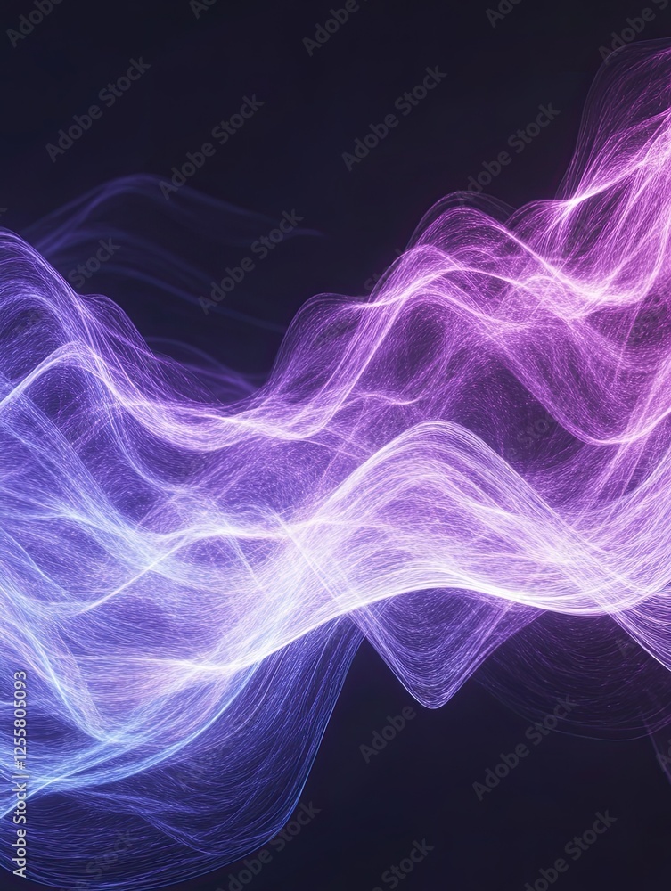Abstract Energy Waves: Luminous Purple and Blue Flowing on Dark Background Abstract Energy Waves: Luminous Purple and Blue Flowing on Dark Background