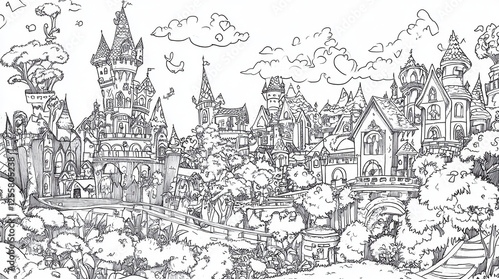 Naklejka premium coloring book black and white for adults isolated line art on white background.