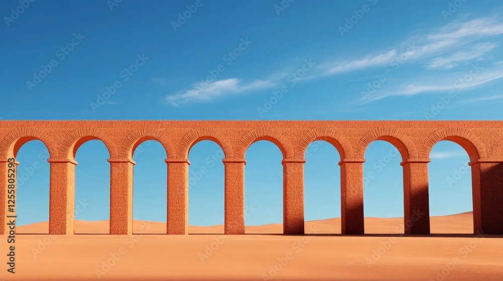 Beautiful Brick Aqueduct Structure Against a Clear Sky in Desert Landscape