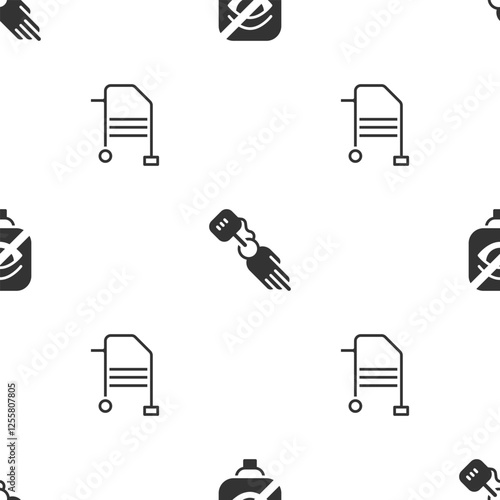 Set Blindness, Prosthesis hand and Walker on seamless pattern. Vector