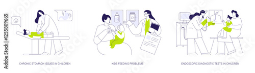 Pediatric gastroenterology abstract concept vector illustrations.