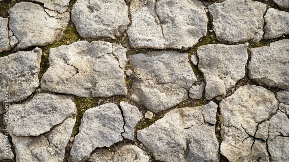 Weathered stone surface with cracks and moss plant composition background Weathered stone surface with cracks and moss plant composition background