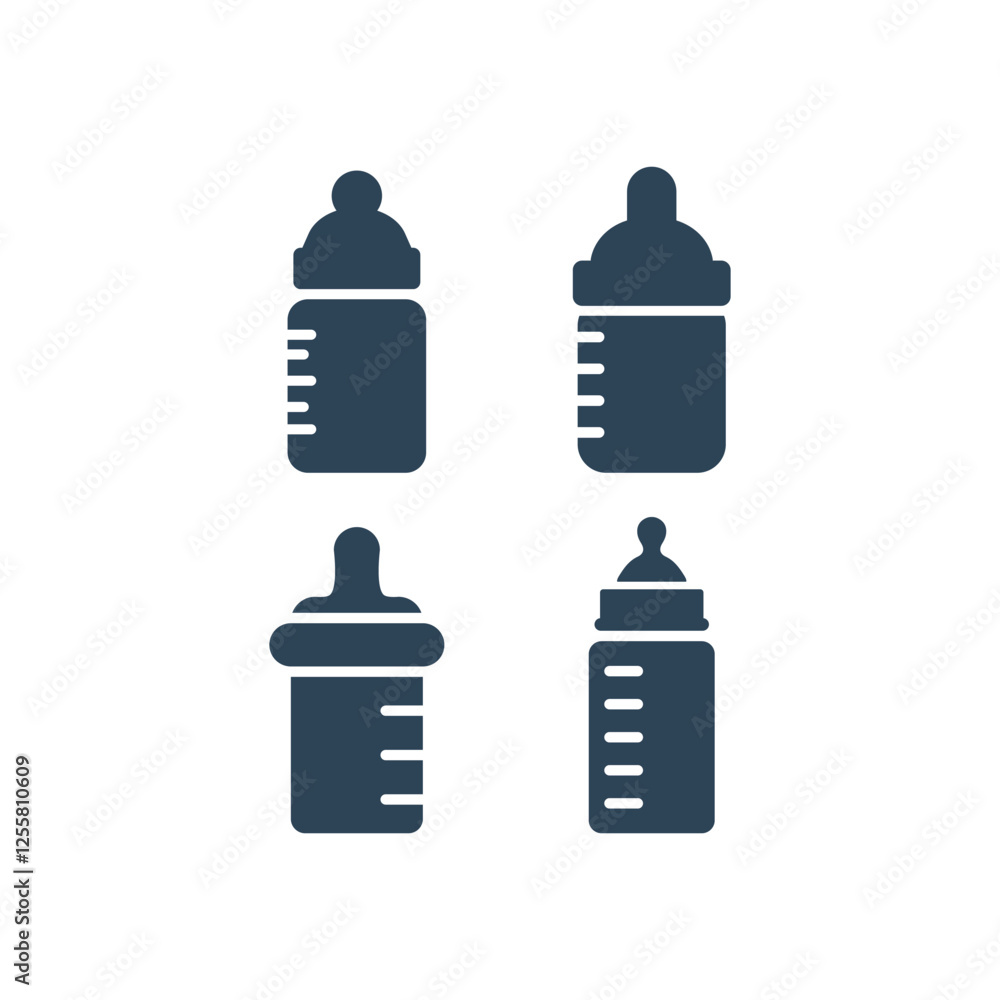 Feeding bottle icons set flat vector simple illustration Feeding bottle icons set flat vector simple illustration