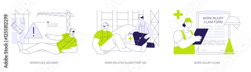 Work-related injuries and illnesses abstract concept vector illustrations.