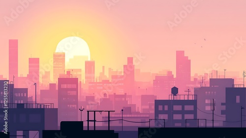 Cityscape Silhouette at Sunrise Over Urban Skyline