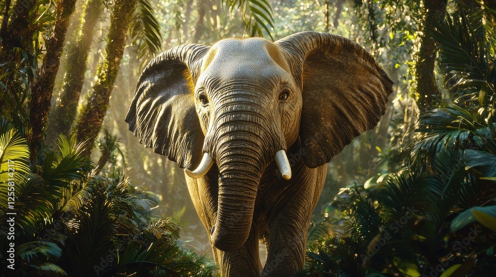 Fototapeta premium Majestic Elephant Emerges from Lush Jungle