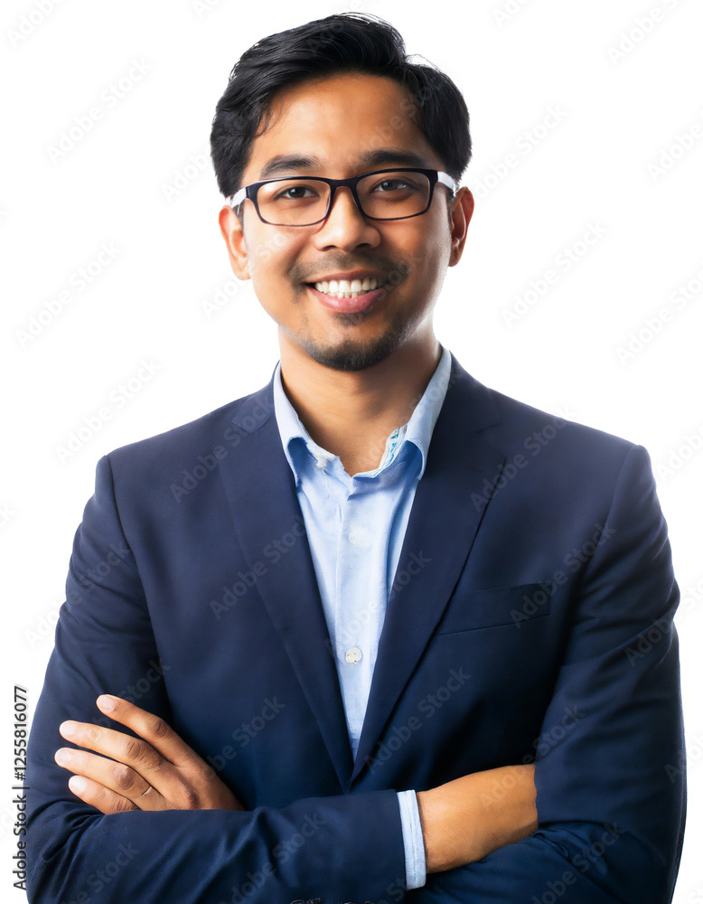 Portrait of only one Man. White Background.