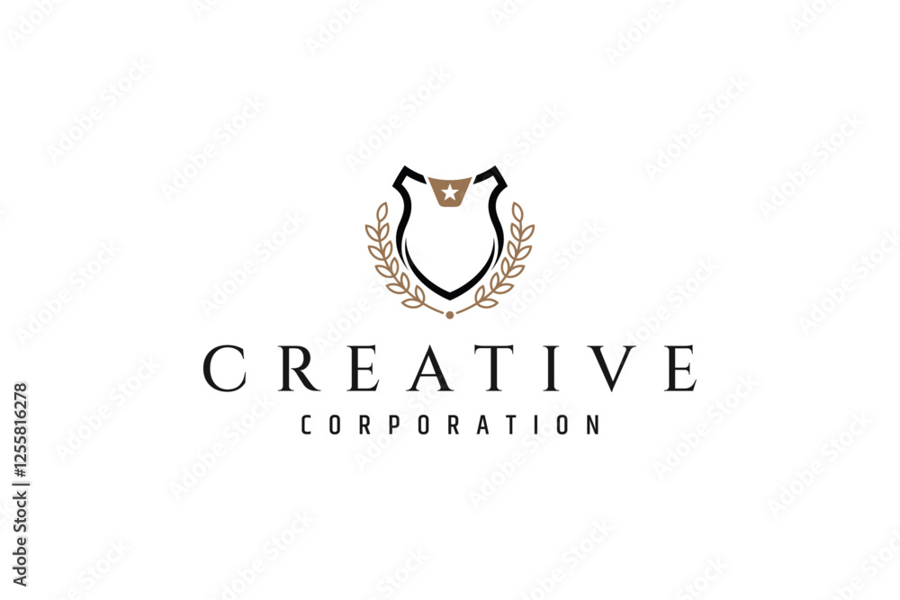 Fototapeta premium shield frame logo with leaves in flat design style