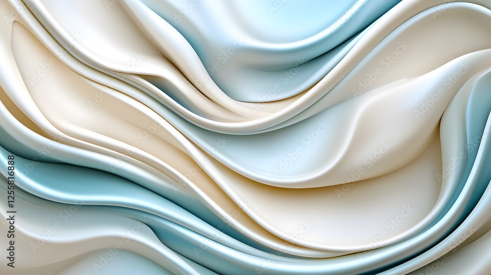 Obraz premium Soft Waves of Fabric in Gentle Blue and Cream Tones Captured Close-Up