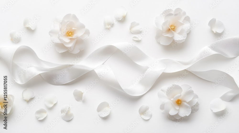White Flowers and Ribbon Flat Lay White Flowers and Ribbon Flat Lay
