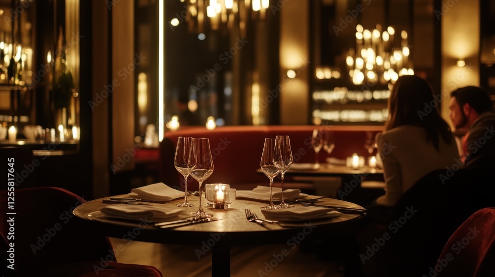 Elegant dining experience: a meticulously set table in a sophisticated restaurant Elegant dining experience: a meticulously set table in a sophisticated restaurant