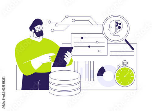 Real-Time Data Analysis with AI abstract concept vector illustration.