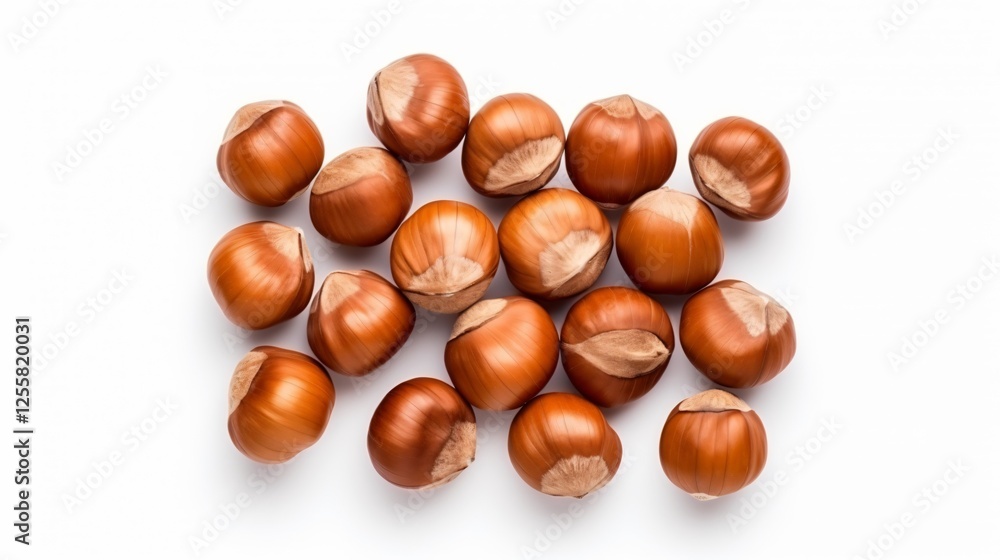 Hazelnuts viewed from above on white background Hazelnuts viewed from above on white background