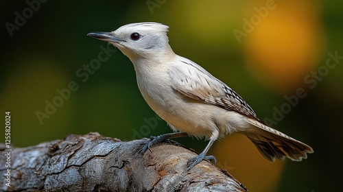 White Woodpecker Perched on Branch, Natural Background photo