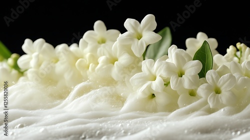White Jasmine Flowers Resting on Soft White Foam