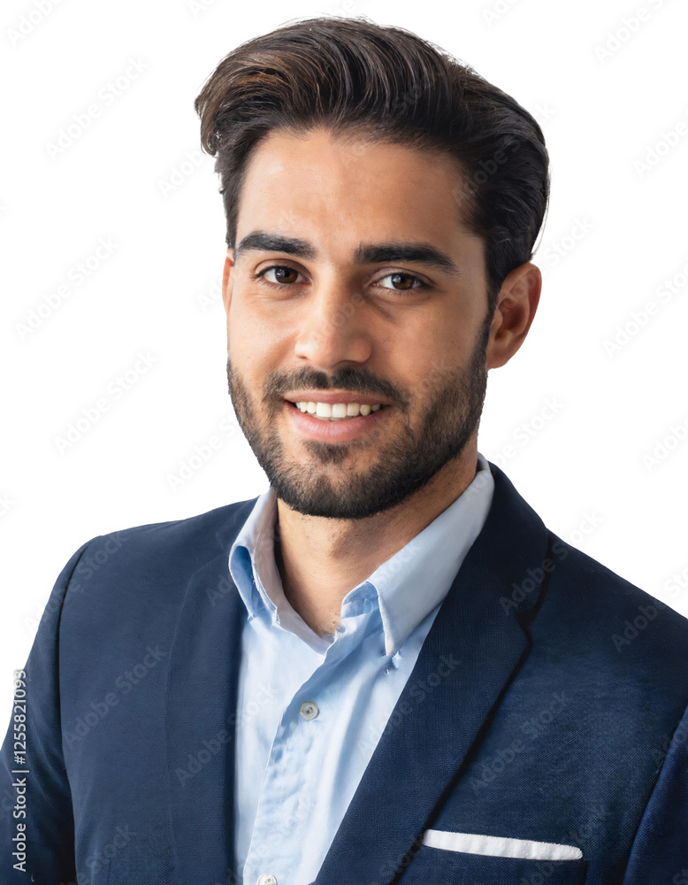 Portrait of only one Man. White Background.