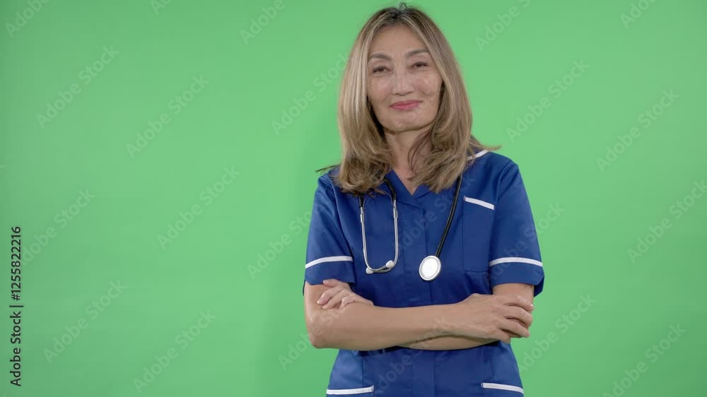 Nurse presenting medical knowledge in front of green screen background Nurse presenting medical knowledge in front of green screen background