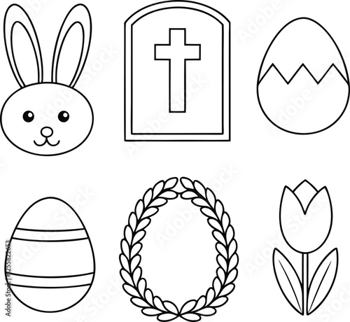 Easter Symbols Bunny, Tomb, Egg, Wreath, Tulip, Christian Holiday