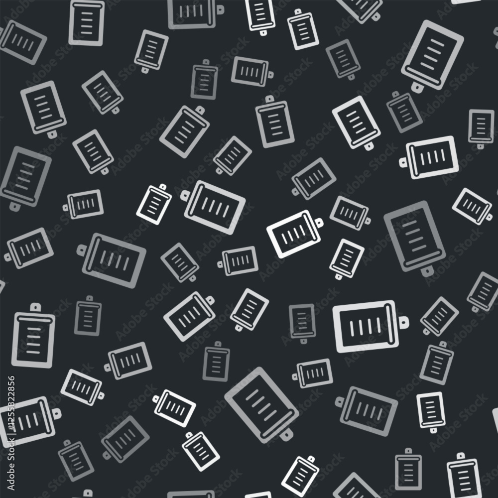 Grey Clipboard with checklist icon isolated seamless pattern on black background. Control list symbol. Survey poll or questionnaire feedback form. Vector Grey Clipboard with checklist icon isolated seamless pattern on black background. Control list symbol. Survey poll or questionnaire feedback form. Vector