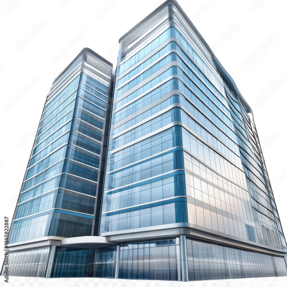 Obraz premium Tall buildings in the city, decorated with blue curtain walls and glass