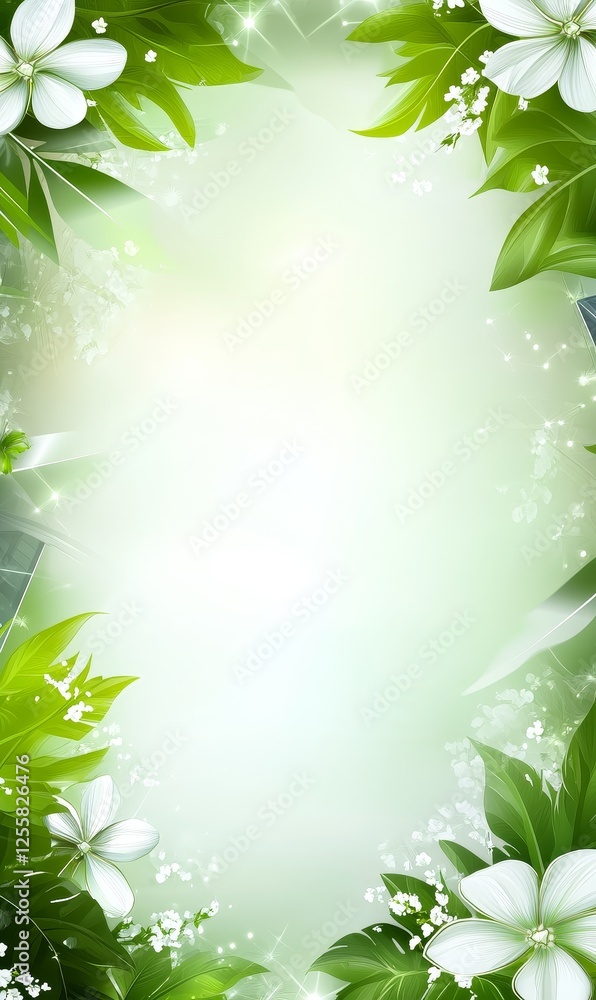 Tropical leaf and flower frame on glowing background