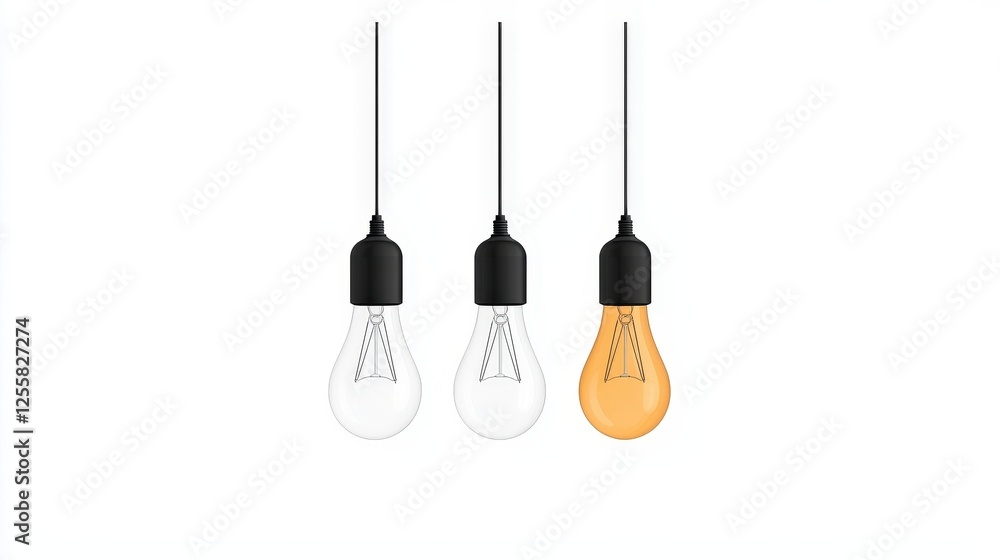 Three Pendant Light Bulbs with Varying Shades on White Background for Modern Decor Three Pendant Light Bulbs with Varying Shades on White Background for Modern Decor