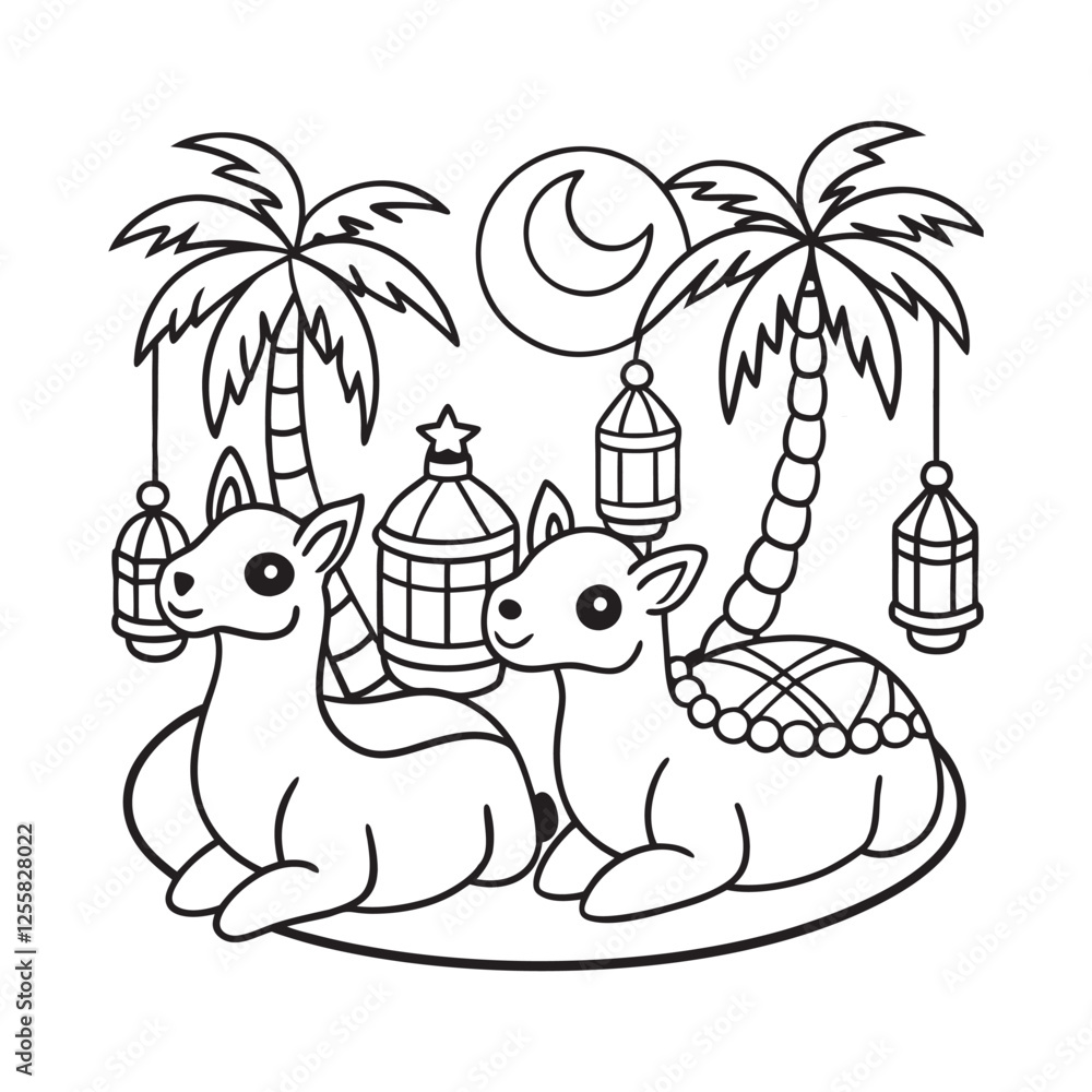 Obraz premium Cute animals in a magical forest for kids to color.