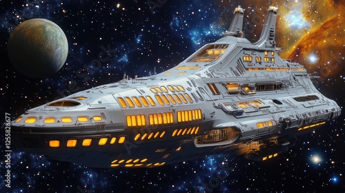 Wallpaper Mural Futuristic Spaceship Traveling Through Outer Space With Planetary Background Torontodigital.ca